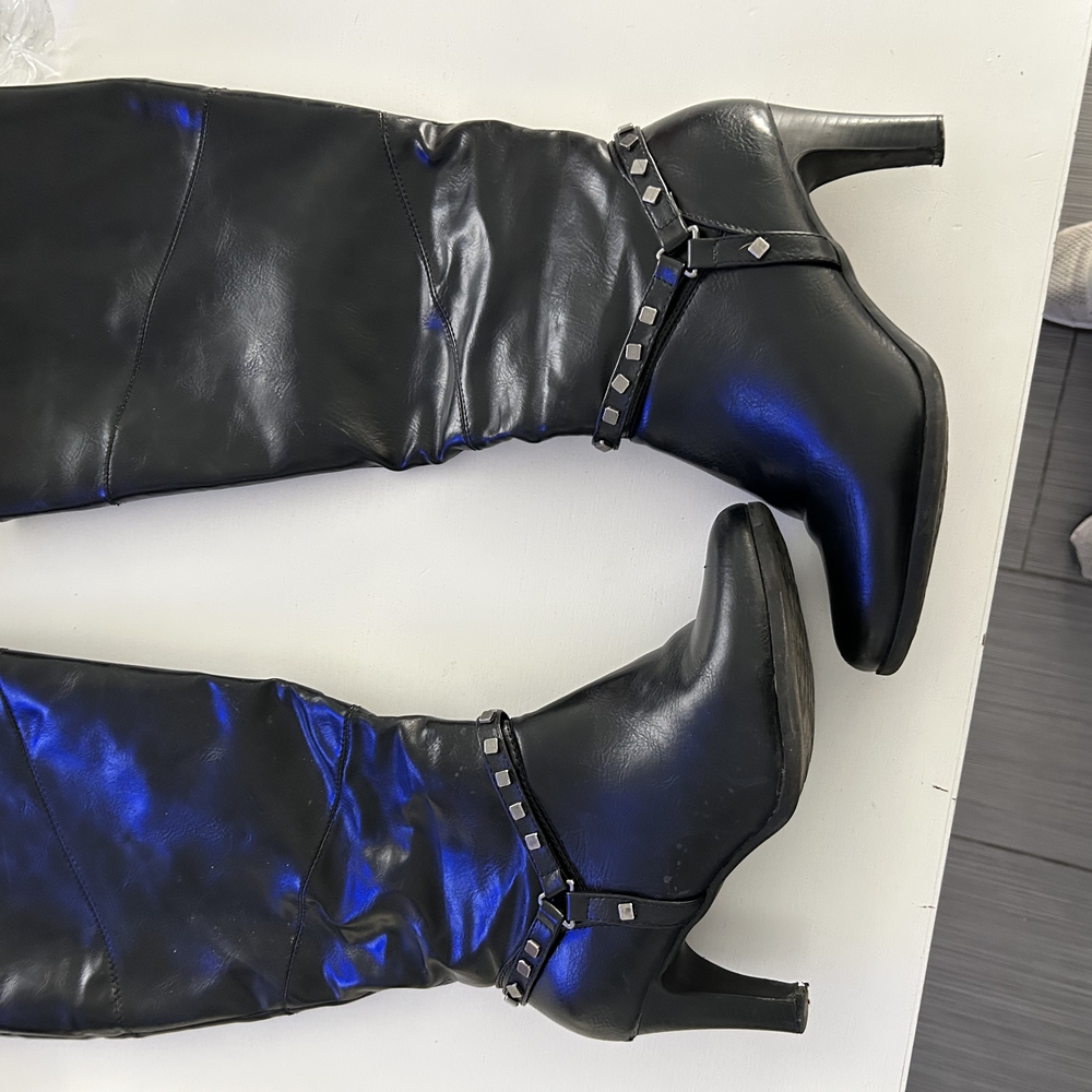 Black Heeled Boots with Studded Detailing